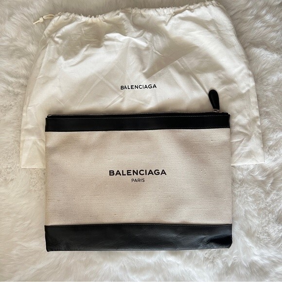 Balenciaga Handbags - Balenciaga Canvas and Leather Zip Pouch Large in Black